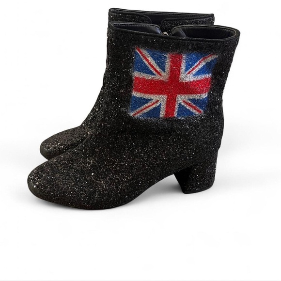 Black Glitter Ankle Boots with Union Jack Design size 9.5 - Picture 3 of 5